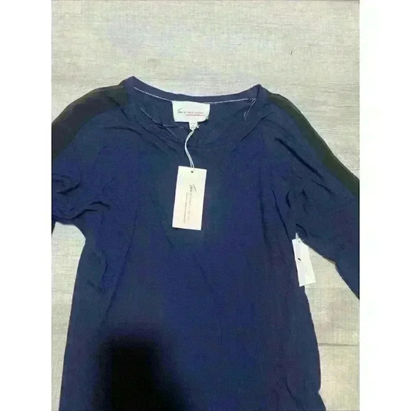 Two by Vince Camuto Stretchy Top Blouse Size Small Black/Blue Sheer 3/4 Sleeves - Picture 2 of 8